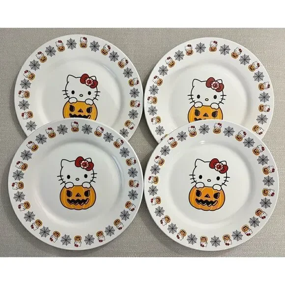 Set of 4- Hello Kitty Pumpkin Halloween 8” Ceramic Plates Sanrio 2023 - Picture 1 of 3